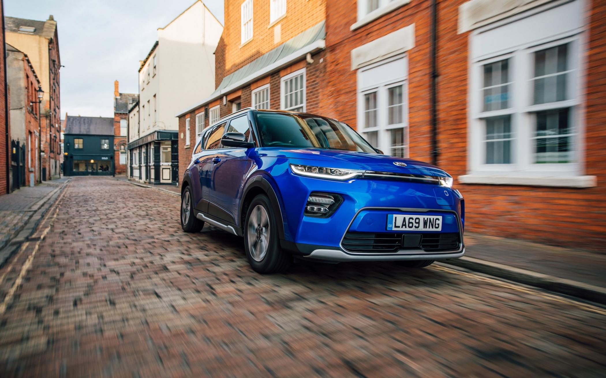 A blue Kia Soul EV