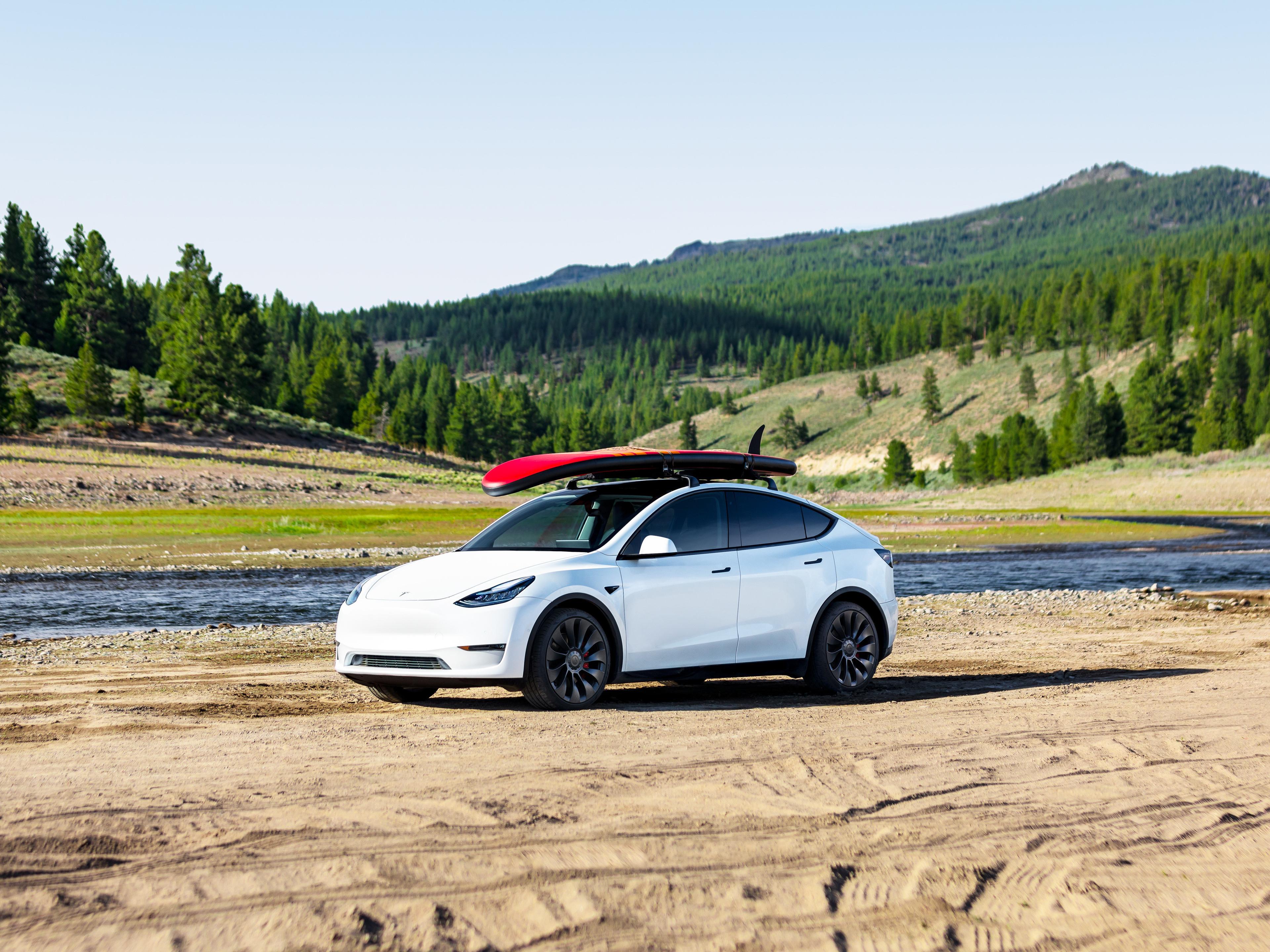 A white Tesla Model Y